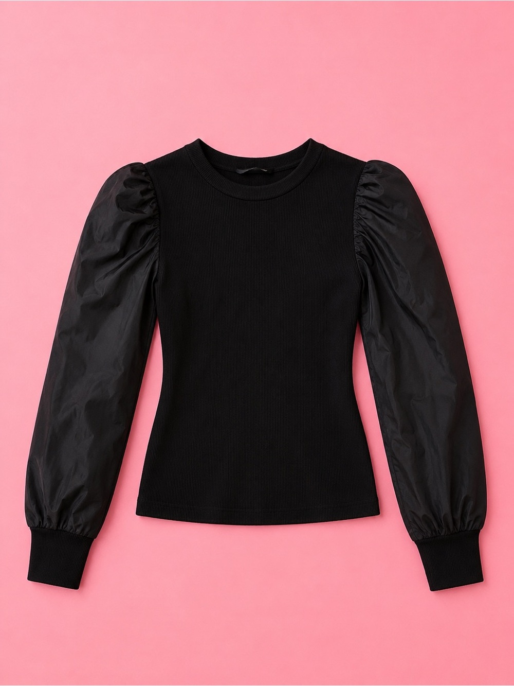 Black Puff-Sleeve Knit Top